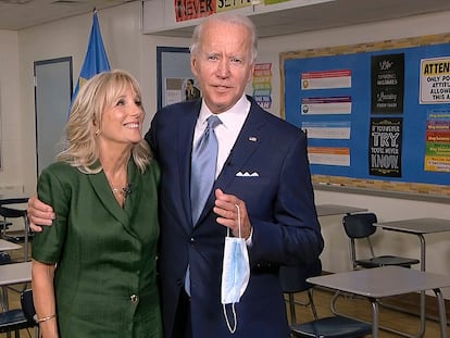 Jill y Joe Biden, tras su intervención en la convención el martes.