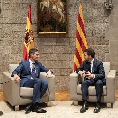 DVD 1223 24/07/2024 - Barcelona - Reunion del presidente del Gobierno Español Pedro Sanchez y el presidente de la Generalitat de Cataluña Pere Aragones en el Palau de la Generalitat de Cataluña. Foto: Massimiliano Minocri