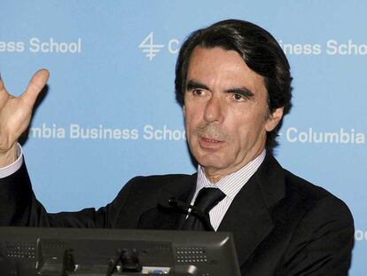 José María Aznar, durante su intervención en la Universidad de Columbia (Nueva York) el pasado lunes.