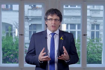 Carles Puigdemont, durant una intervenció des de Berlín.