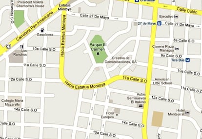 La calle &quot;Hacia Estatua Montoya&quot; en Google Maps.