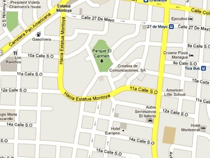 La calle &quot;Hacia Estatua Montoya&quot; en Google Maps.