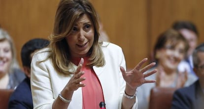La presidenta de la Junta, Susana Díaz, este jueves en la sesión del control al Parlamento.