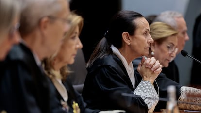 La presidenta del Tribunal Superior de Justicia de la Comunidad Valenciana, Pilar de la Oliva, durante la celebración el acto de apertura del Año Judicial 2023-2024, este martes.