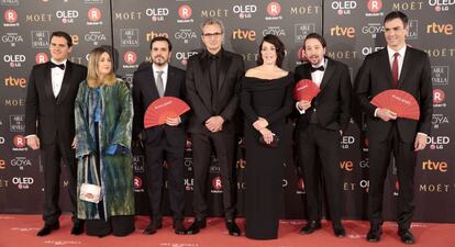 Albert Rivera, Alberto Garzón, Mariano Barroso, Nora Navas, Pablo Iglesias y Pedro Sanchez.