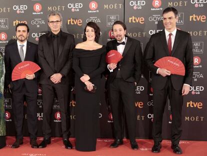 Albert Rivera, Alberto Garz&oacute;n, Mariano Barroso,  Nora Navas, Pablo Iglesias y Pedro Sanchez.