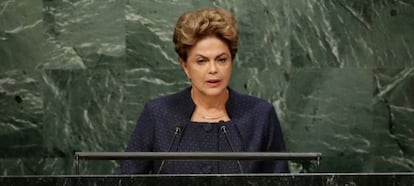 A presidenta Dilma Rousseff, neste domingo, na ONU.