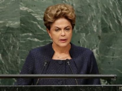 A presidenta Dilma Rousseff, neste domingo, na ONU.