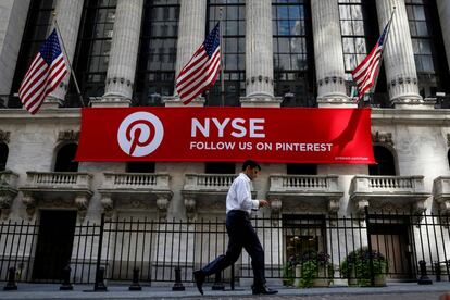 Cartel de Pinterest en la Bolsa de Nueva York.