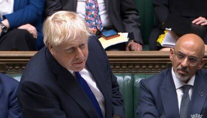 Boris Johnson, primer ministro del Reino Unido, durante la sesión de hoy en el parlamento británico