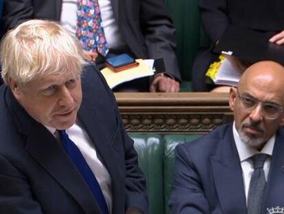 Boris Johnson, primer ministro del Reino Unido, durante la sesión de hoy en el parlamento británico