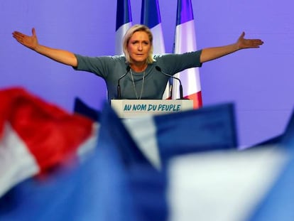 Marine Le Pen durante un acto del Frente Nacional en Frejus, Francia.