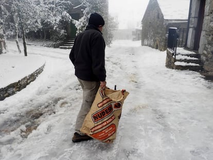 The village of O Cebreiro (Lugo) after snowfall.