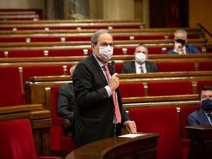 El presidente de la Generalitat, Quim Torra, durante la sesión de control en el pleno del Parlament.