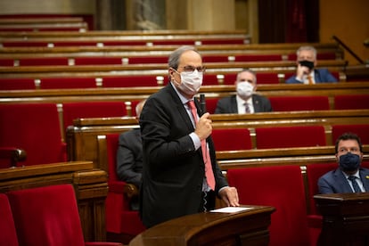 El presidente de la Generalitat, Quim Torra, durante la sesión de control en el pleno del Parlament.