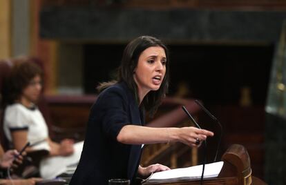 Irene Montero, portavoz de Unidos Podemos, durante su intervención, sin límite de tiempo.