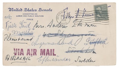 A handwritten envelope addressed to Gunilla von Post when she was already married to Anders Ekman.