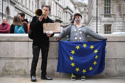 Protesta contra el 'Brexit' en Downing Street, en el centro de Londres, el 29 de marzo de 2017.