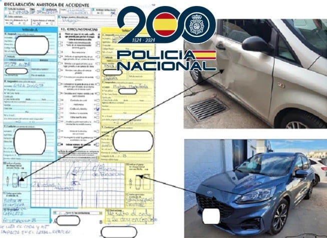 Documentación de los accidentes causados por una familia malagueña facilitada por Policía Nacional.