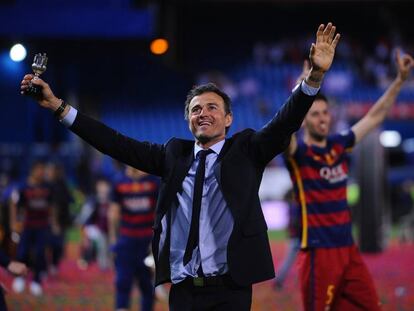 Luis Enrique celebra la victoria del Barcelona en la Copa del Rey. 