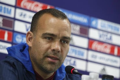 El entrenador de la selecci&oacute;n venezolana de f&uacute;tbol sub-20, Rafael Dudamel, en una rueda de prensa.