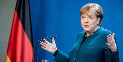 La canciller alemana Angela Merkel en una intervención ante medios de comunicación durante la crisis del coronavirus.
 