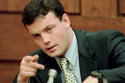 John Wayne Bobbitt en una de sus declaraciones durante el juicio contra Lorena, en 1994.