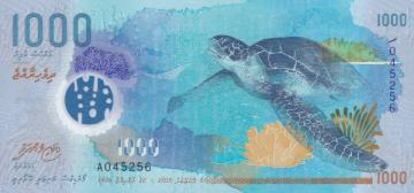 Billete de 1.000 rupias de las Islas Maldivas.