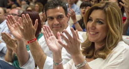 Diaz, y Sanchez, durante el mitin durante la campa&ntilde;a electoral. 