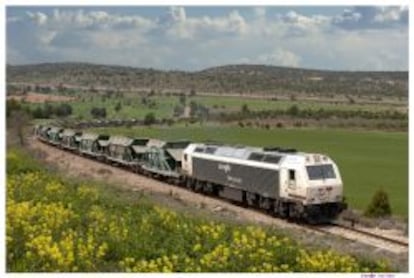 Convoy de mercanc&iacute;as de Renfe.