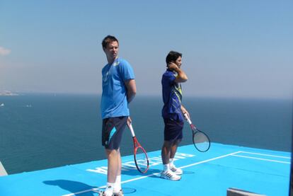 Verdasco y Soderling entrenan en la terraza del Hotel W, en Barcelona