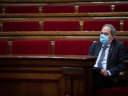 Quim Torra, en el Parlament, durante el pleno monográfico del pasado 7 de agosto.