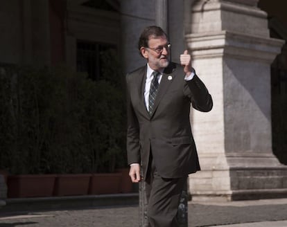 El presidente del Gobierno espa&ntilde;ol, Mariano Rajoy, a su llegada hoy al Campidoglio de Roma.