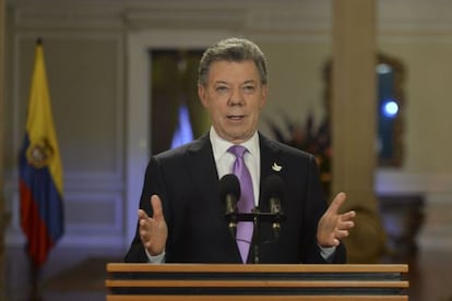 President Juan Manuel Santos speaks to the nation on Tuesday.