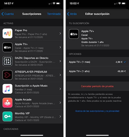 Cancelar suscripción en iOS.