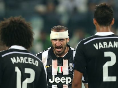 Chiellini celebra la victoria ante Marcelo y Varane