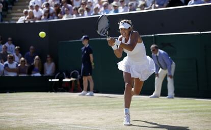 Garbiñe, durante el partido contra Wozniacki.