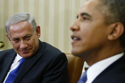 Benjam&iacute;n Netanyahu (izquierda) y Barack Obama, hoy en la Casa Blanca.
 