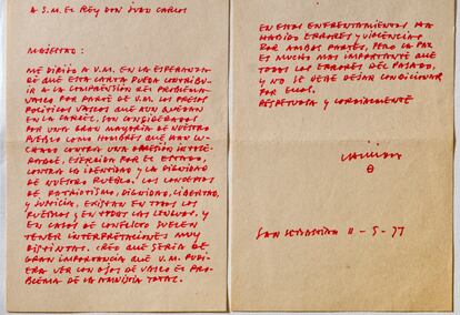 A Juan Carlos I (1977): “Los presos políticos vascos que quedan en la cárcel son considerados por una gran mayoría de nuestro pueblo como hombres que han luchado contra una opresión intolerable ejercida por el Estado. Sería de gran importancia que V. M. pudiera ver con ojos de vasco el problema de la amnistía total”.