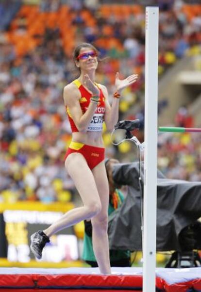 Ruth Beitia, durante la sesión de clasificación