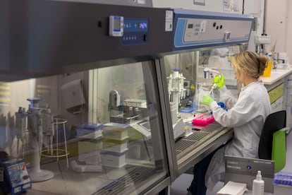 Biontech pharmaceutical staff work at a research center in Mainz (Germany).