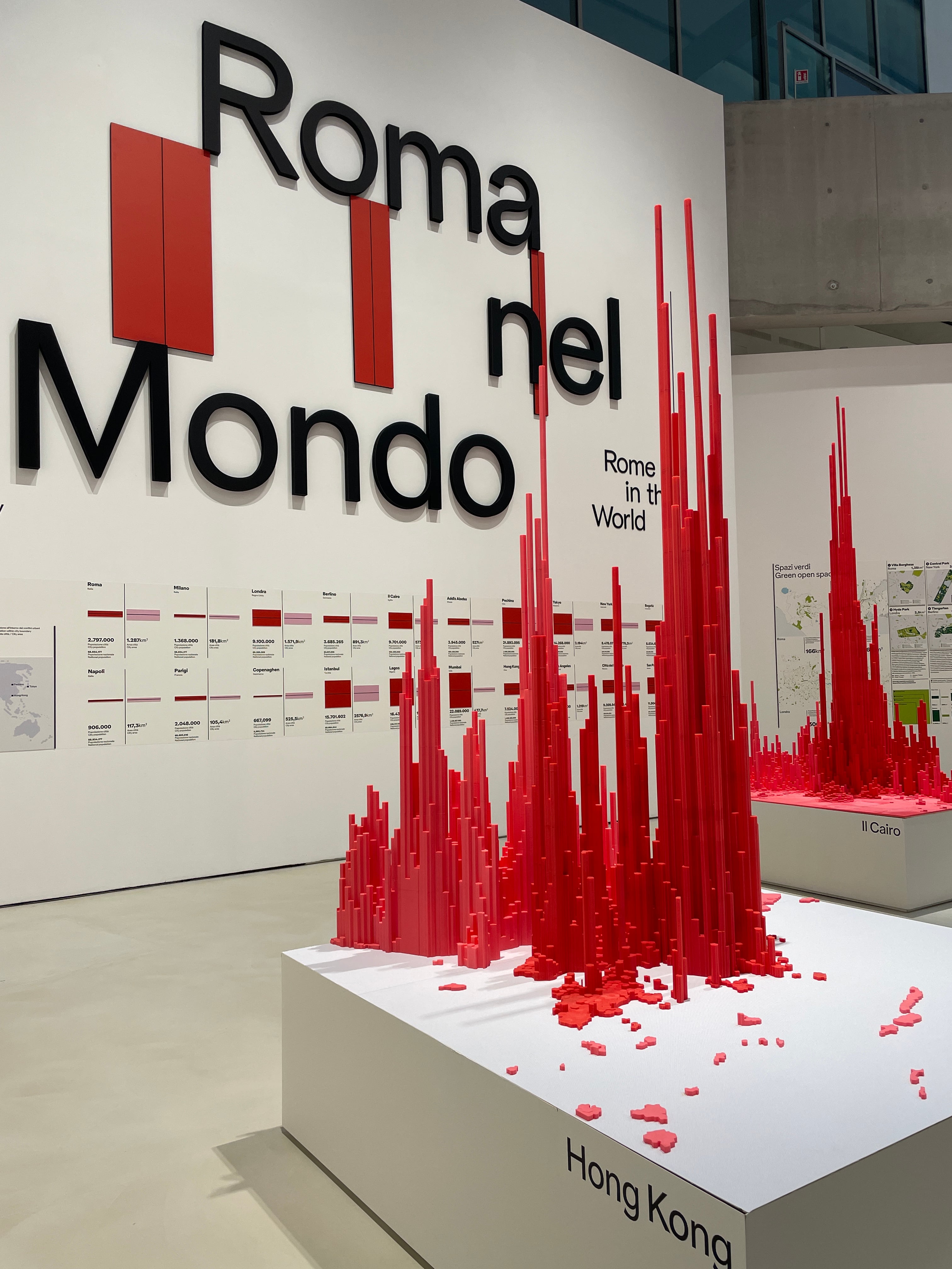 Gráfico en tercera dimensión en la exposición 'Roma en el mundo', que trata precisamente de obligar a esta urbe a mirar hacia afuera para entenderse mejor por dentro.