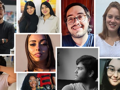 Montagem dos jovens da Argentina, Chile, Brasil, Peru, Colômbia, México, Guatemala e Paraguai entrevistados para a reportagem.