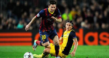 Messi y Filipe en el encuentro de ida de los cuartos de final. 