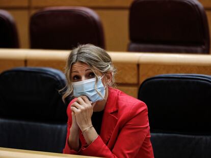 Yolanda Díaz, ministra de Trabajo y Economía Social, durante una sesión de control al Gobierno en el Senado, el 20 de octubre.