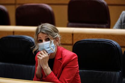 Yolanda Díaz, ministra de Trabajo y Economía Social, durante una sesión de control al Gobierno en el Senado, el 20 de octubre.