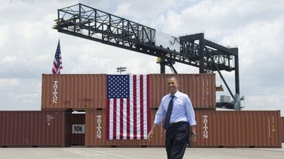 El presidente de EE UU, Barack Obama, en Tampa, &uacute;ltima escala antes de su llegada a Cartagena (Colombia).