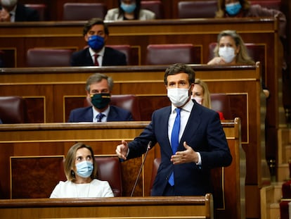 Pablo Casado en el pleno del Congreso de los Diputados, este 12 de mayo.