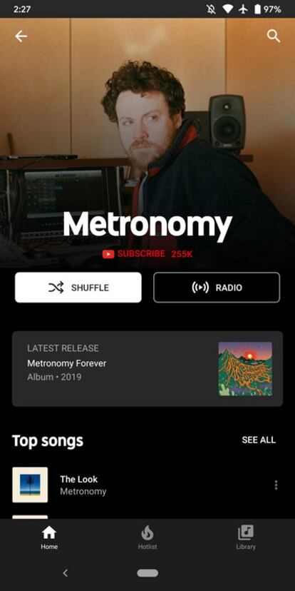 Nueva página de artista en la app de YouTube Music