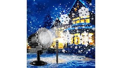 Vista del proyector láser con figuras de copos de nieve.